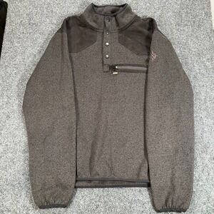 Nomad Mens Brown Fleece Quarter Snap Pullover Suede Shoulder Jacket Large